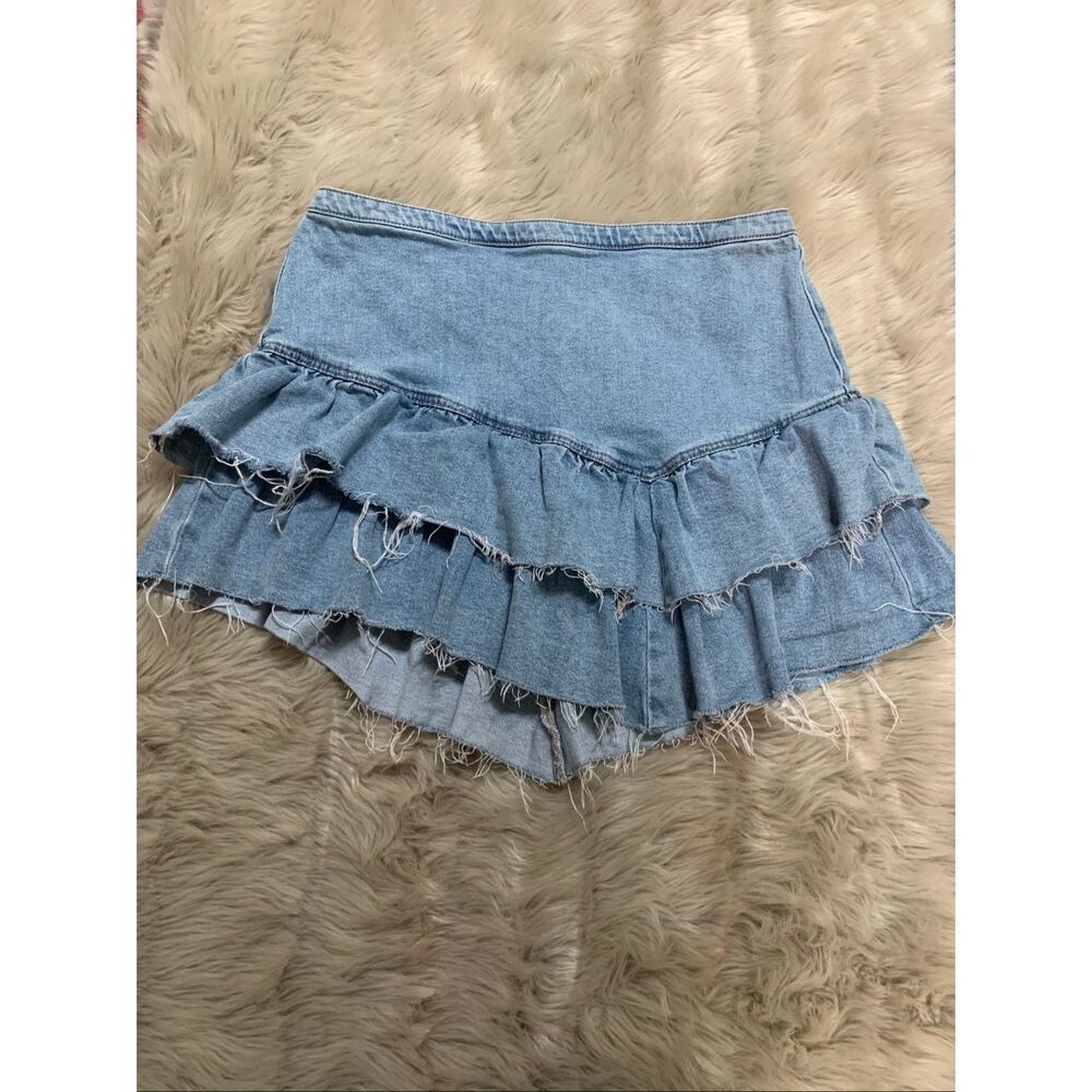 Hollister Y2K Frayed Raw Hem Layered Ultra High Rise Denim Skirt Size 15/W32